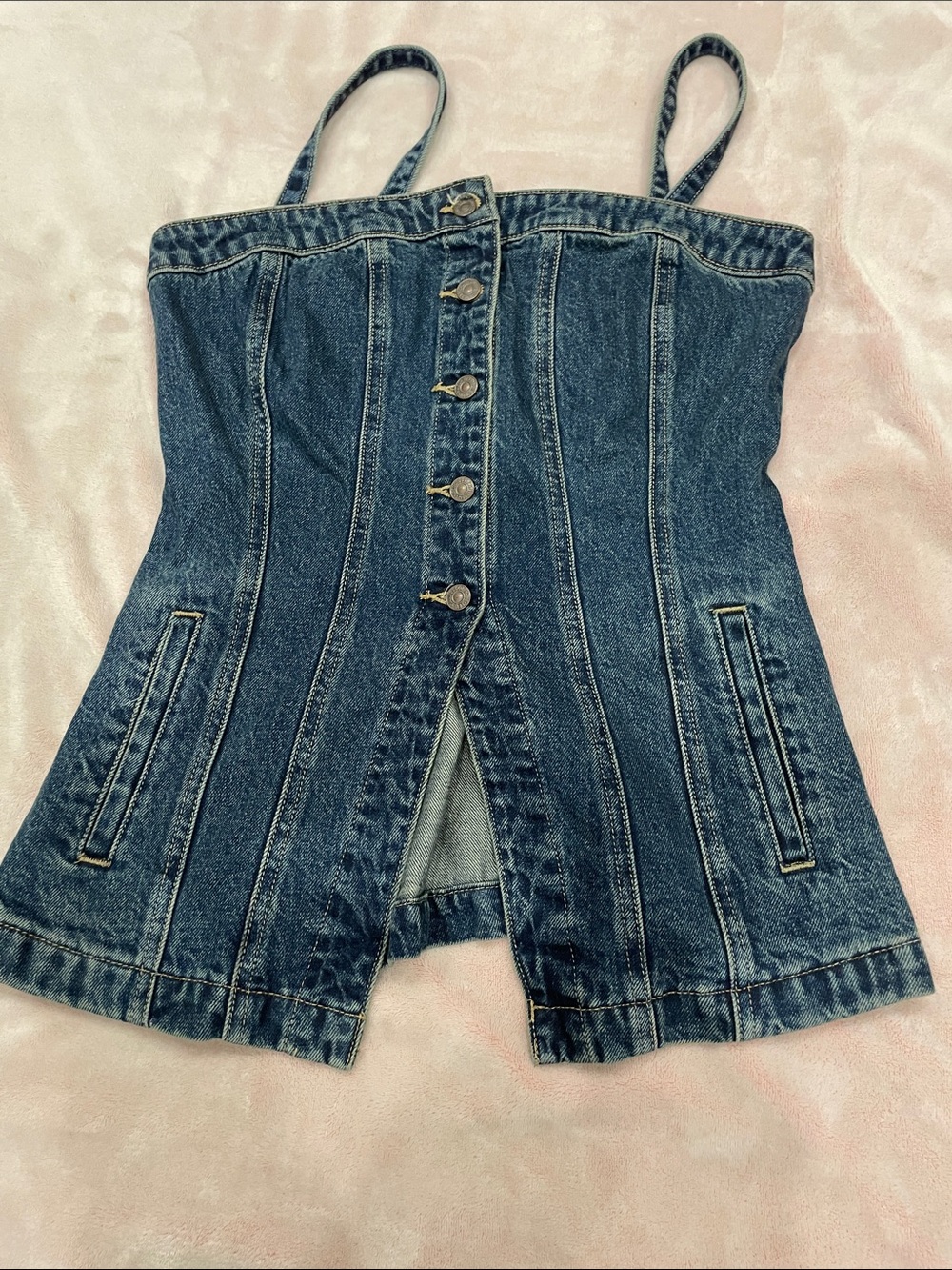 Levi's Premium Tailored Denim Bustier Corset Top Cami - Medium Wash Size M